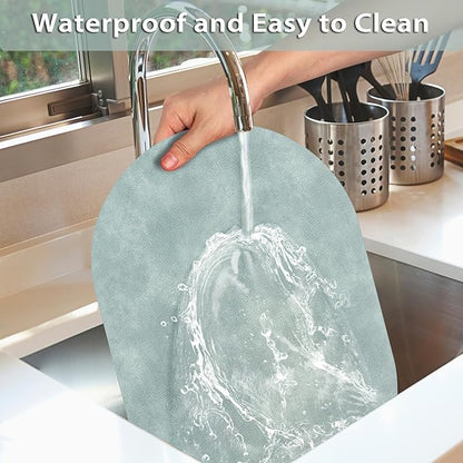 ADRIMER Placemats, Heat Resistant Oval Placemats Set of 6 Washable 12 x 17 Inch, Waterproof Table Mats, Wipeable Pu Place Mats for Kitchen, Dining Room, Light Blue