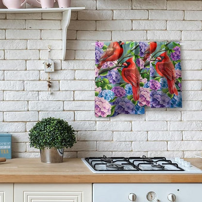 Hummingbird Hydrangea Set of 2 Floral Cardinal Spring Summer Kitchen Dish Towels Farmhouse Fingertip Towels 28.3x14.4