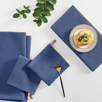 Homaxy 100% Cotton Kitchen Towels and Dishcloths Set, 12 x 12 Inches and 13 x 28 Inches, Set of 12 Bulk Kitchen Towels Set, Ultra Soft Absorbent Dish Cloths for Washing Dishes, Navy Blue