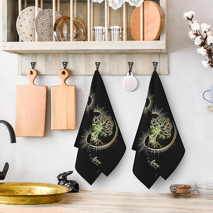 Live Laugh Love Kitchen Towels Set of 2 Absorbent Tree Life Hippie Witchy Aesthetic Cute Moon Dish Towels Tabletop Decor