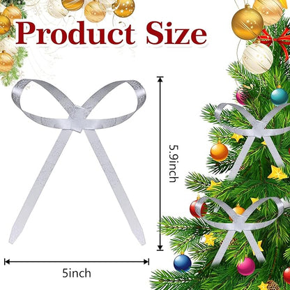 20 Pcs Christmas Metal Bow Ornaments with Clip, 5 x 6 Inch Christmas Bows Door Garland Decor Vintage Wreath Bow for Tree, Wreath, Gift Wrapping (20, White)
