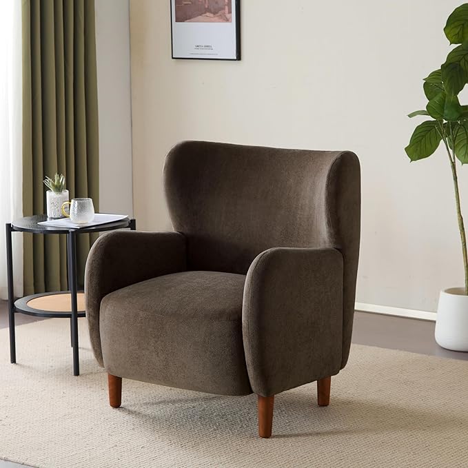 Christopher Knight Home Dolly Mid-Century Modern Velvet Upholstered Wingback Club Chair, Living Room Lounge Chair for Relaxation, Reading Armchair, Solid Wood Living Room Accent Chair, Dark Brown