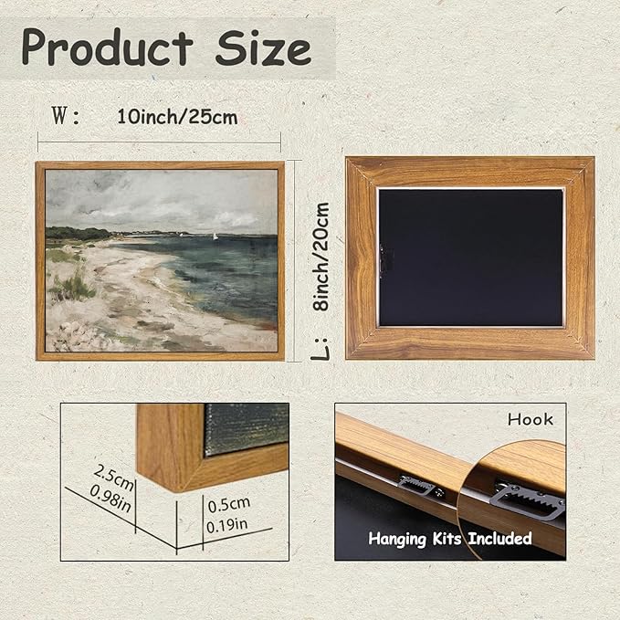 KBKBART Vintage Wall Art, Retro Coastal Seaside Beach House Framed Canvas Art Prints Painting Farmhouse Decor, Rustic Impressionism Scenic Landscape Wall Decor for Bathroom, Bedroom Living Room,