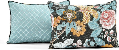 Lush Decor Sydney Reversible Cotton Quilt Set King 3 Piece Bedding, Black Blue