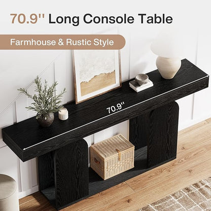 Tribesigns 70.9-Inch Extra Long Sofa Table, Farmhouse Console Tables with Wood Frame and Storage Shelf, 2-Tier Wood Table Behind Couch for Living Room, Hallway, Foyer, Black