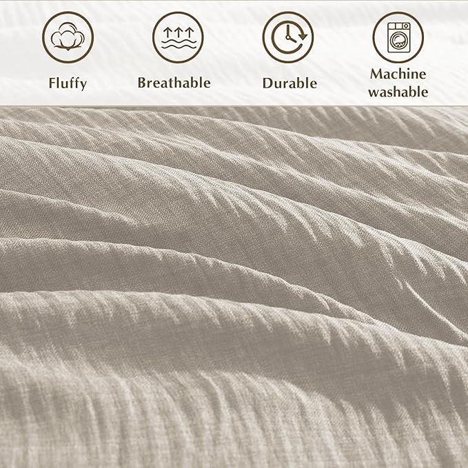 Geniospin Full Comforter Set - 7 Pieces Comforter Full Size, Solid Bedding Sets for All Season, Textured Bed in a Bag with Flat Sheet and Fitted Sheet, Pillowcases and Shams (Ivory, 80''x90'')