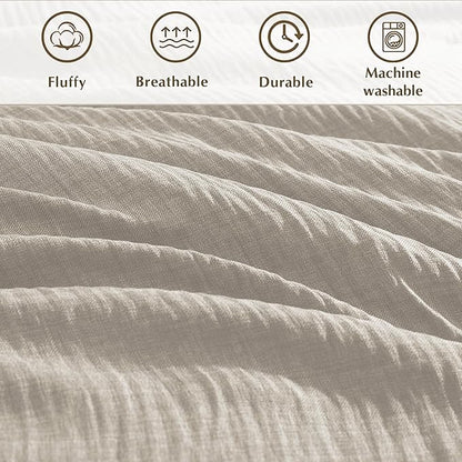 Geniospin Full Comforter Set - 7 Pieces Comforter Full Size, Solid Bedding Sets for All Season, Textured Bed in a Bag with Flat Sheet and Fitted Sheet, Pillowcases and Shams (Ivory, 80''x90'')