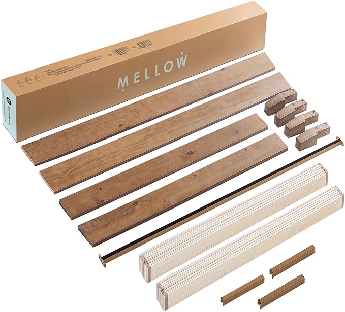 Mellow Naturalista Grand - 12 Inch Solid Wood Platform Bed with Wooden Slats - No Box Spring Needed - Queen (Natural Pine)