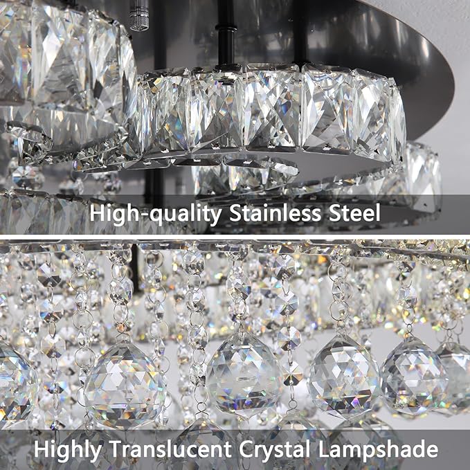 Modern Chandelier Living Room Light Large Luxury Chandeliers for High Ceiling Foyer Entryway Lights Dimmable 110W LEDs Crystal Black Lighting Fixtures