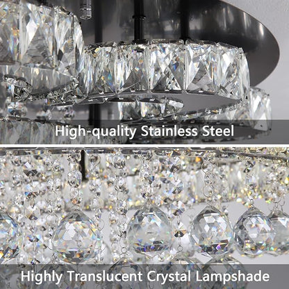 Modern Chandelier Living Room Light Large Luxury Chandeliers for High Ceiling Foyer Entryway Lights Dimmable 110W LEDs Crystal Black Lighting Fixtures
