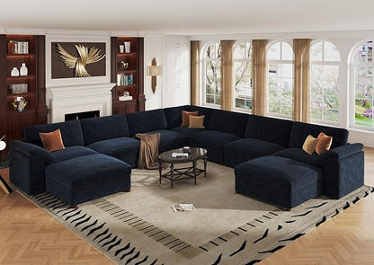 EASE MOOSE Oversized Modular Sectional Sofa with Ottoman, Modern Luxury Wide Deep Modular Couch, U Shaped Couch for Big Spaces Living Room,Blue