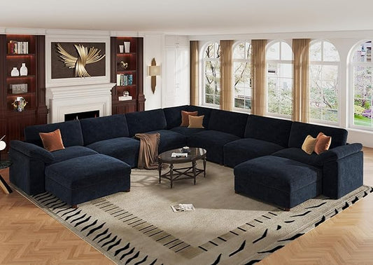 EASE MOOSE Oversized Modular Sectional Sofa with Ottoman, Modern Luxury Wide Deep Modular Couch, U Shaped Couch for Big Spaces Living Room,Blue