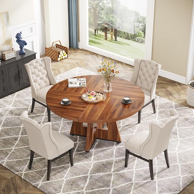 Tribesigns Farmhouse Dining Table 47 Inch Round Dinner Table for 4, Brown