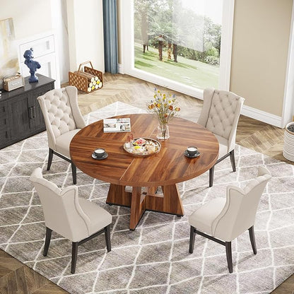 Tribesigns Farmhouse Dining Table 47 Inch Round Dinner Table for 4, Brown