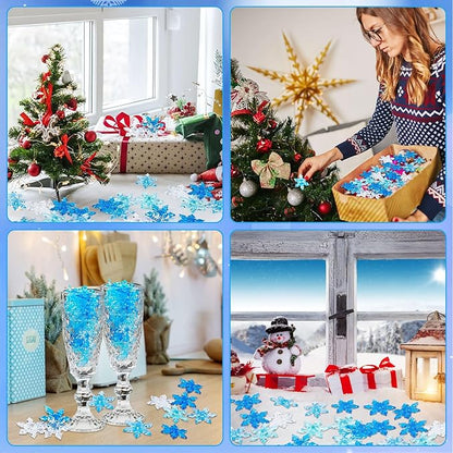 120Pcs Winter Acrylic Snowflake Ornaments 3D Blue Translucent Snowflake Crystals Gems Christmas Xmas Pendant Beads DIY Crafts for Vase Filler, Party Wedding Arts Crafts Decoration