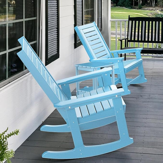 GREENVINES Outdoor Rocking Chairs | Set of 2 | Porch Rocker | HDPE Plastic | Arctic | Oversized Rockers | High Back | Big & Tall | Ladder Back | for Patio Outside Backyard Balcony Garden