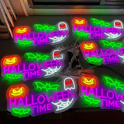 Halloween Time Neon Sign Ghost Decor Sign Spooky Neon Sign, Halloween Hanging Neon Light for Bat Pumpkin Neon Light for Bar Man Cave Horror Party Game Room Man Cave Horror Party Game Room