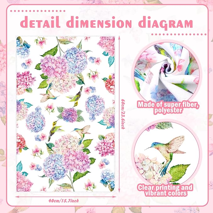 Oudain Hydrangea Kitchen Towels Set of 6 Absorbent Dish Towels Watercolor Floral Summer Farmhouse Tabletop Decor