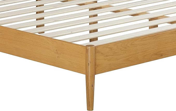 NTC Lupin Wooden Bed Frame with Headboard, Solid Oak and Rubber Wood Foundation with Silent Slats and Wood Central Supports, 1000 Lb Capacity, Effortless Assembly, Queen - Rustic Oak