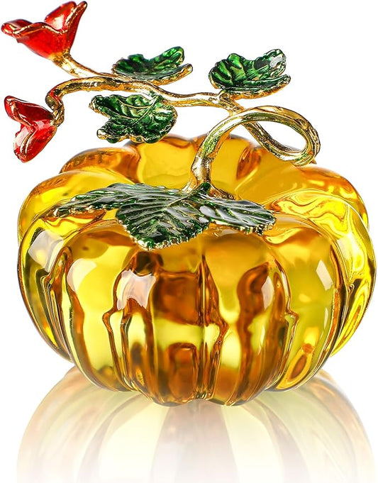 HDCRYSTALGIFTS Fall Decor Glass Pumpkin Figurine Hand Blown Glass Pumpkin Table Accent for Fall Harvest & Thanksgiving Decorating Collectibles