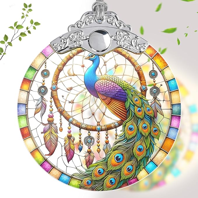 Peacock Ornaments for Christmas Tree, Christmas Tree Decorations and Stained Glass Ornament, Gift Exchange