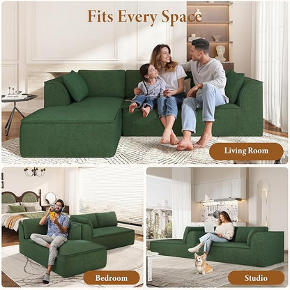 Vesgantti 106" Cloud Couch Sectional Modular Sofa, Deep Seat Comfy Cloud Couch Chenille Sofa Modular Couches for Living Room Bedroom, No Assembly Required (Green, Left-Facing Chaise)