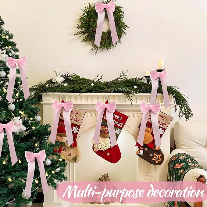 AYGXU 24pcs Twist Tie Bows,Christmas Bow,Pink Bows for Christmas Tree Decorations,Double-Sided Ribbon Bow Decorations for Christmas Party,Bag Ties Twists