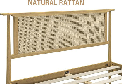 NTC Ruby Wooden Bed Frame with Headboard, Solid Wood Foundation with Silent Slats and Wood Central Supports, 1000 Lb Capacity, Effortless Assembly, Multiple Sizes and Colors (Sand, Queen)