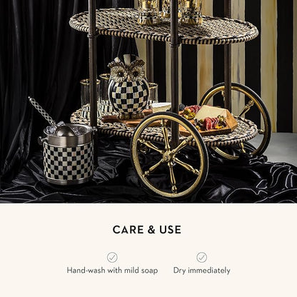 MACKENZIE-CHILDS 3260 Ice Bucket, Decorative Stainless-Steel Bucket and Ice-Cube Bin, Black-and-White Courtly Check