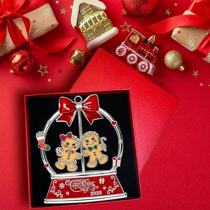 Christmas Gingerbread Couple Ornaments 2025 for Tree Decorations,Dated 2025 Metal Wreath Ornament with Rotatable for Christmas Keepsake Gifts for Grandparents, Kids, Friend