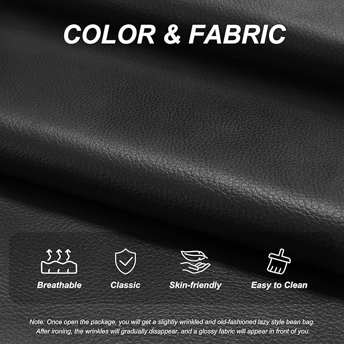 Hobestluk Giant Bean Bag Chair Lazy Floor Sofa, Fireside Sofa for Adults, Big Beanbag Faux Leather Armless Chair for Living Room Bedroom Dorm Office (Black, Single)