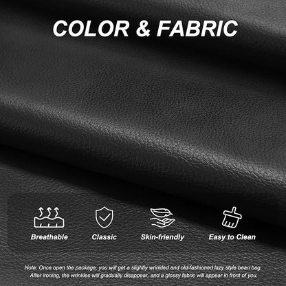 Hobestluk Giant Bean Bag Chair Lazy Floor Sofa, Fireside Sofa for Adults, Big Beanbag Faux Leather Armless Chair for Living Room Bedroom Dorm Office (Black, Single)