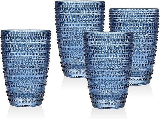 Godinger Highball Glasses, Tall Beverage Glass Cups - Lumina Blue, Set of 4