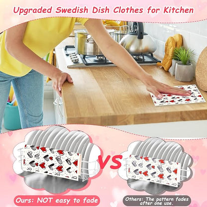 8 Pack Valentines Swedish Dishcloths Reusable Dish Towels Holiday