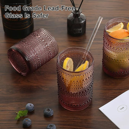 Vintage Hobnail Drinking Glasses Set of 8,Purple 12 oz & 15oz Highball Glass Cups, Kitchen Drinkware Glassware