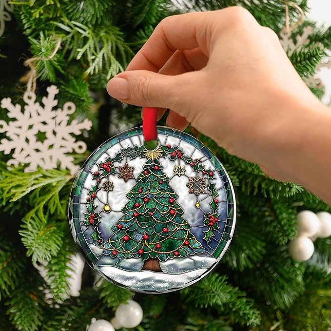 Christmas Christmas Tree Glass Ornament 2025 - Ornament Glass Hanging Decoration for Holiday Tree - Cheerful Xmas Keepsake Gift - Circular Festive Accent for Home or Workspace/A01
