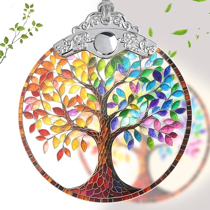Tree of Life Ornaments for Christmas Tree, Stained Glass Christmas Ornaments and Xmas Tree Decorations