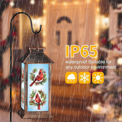 Solar Lanterns with Cardinal Theme Outdoor Waterproof Decorative Lights for Garden Birthday Gifts for Women, Mom, and Grandma Solar LED Hanging Lights for Yard, Patio, Lawn, and Porch(Floral Hoop)