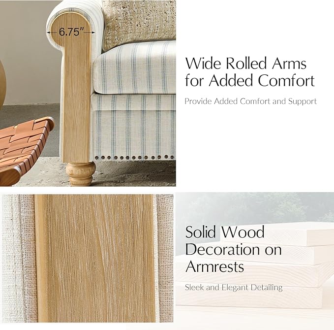 EcoHarbor Living 3-Seater Couch, Stripe 81" Mid-Century Modern Upholstered Sofa with Armrests, Stripe Couches for Living Room, Bedroom, Office, Apartment, Blue