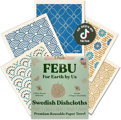 FEBU Swedish Dishcloths 5 Pack Japanese Reusable Washable Kitchen Dish Towels Tabletop Decor Japanese