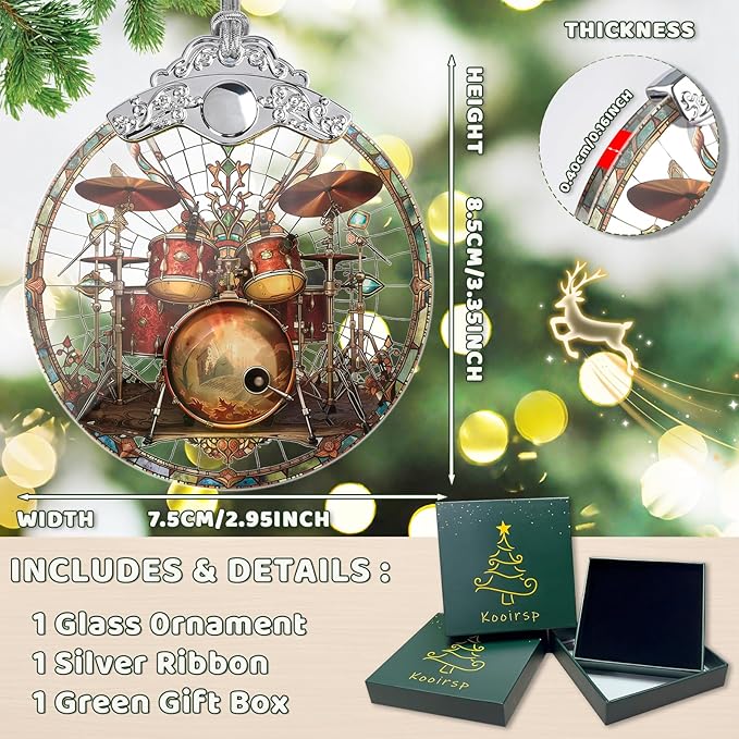 Drum Set Christmas Ornaments, Drum Set Stained Glass Ornaments, Hanging Christmas Tree Decorations