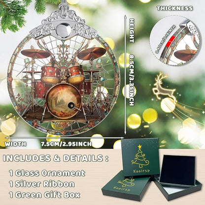 Drum Set Christmas Ornaments, Drum Set Stained Glass Ornaments, Hanging Christmas Tree Decorations