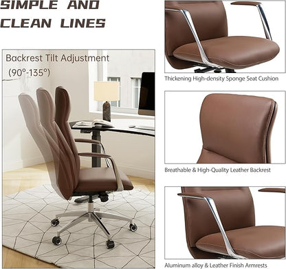 EUREKA ERGONOMIC Royal Slim Executive High Back Brown Leather Office Chair, Home Desk Chair for Adults, Big and Tall with Wheels, Swivel Rolling
