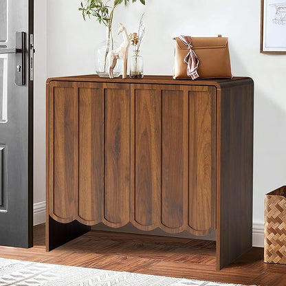 ORRD Sideboard Buffet Cabinet, Accent Storage Cabinets with 2 Doors, Farmhouse Wood Cabinet with Adjustable Shelves and Wave Panel for Living Room, Dining Room, Entry - Walnut