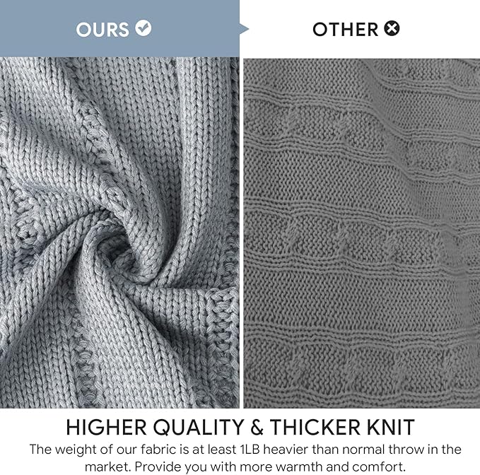 RECYCO Cable Knit Light Grey Throw Blanket Twin Size, Super Soft Warm Cozy Decorative Knitted Throw Blanket 3.6LB Large 60"x80"