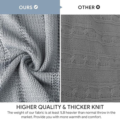 RECYCO Cable Knit Light Grey Throw Blanket Twin Size, Super Soft Warm Cozy Decorative Knitted Throw Blanket 3.6LB Large 60"x80"