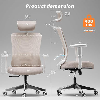 Ergonomic Office Chair with Adjustable Lumbar Support & Flip-Up Armrests - High Back Desk Chair with Thickened Seat Cushion, Rolling Wheels for Home/Office Study Work (05khaki)