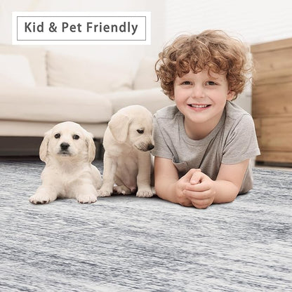 Washable Rugs 8x10 Area Rugs for Living Room,Rugs for Bedroom,Large Carpets,Ultra Soft Faux Wool Retro Dining Room Rug,Non Slip&Non-Shedding Low Pile Vintage Print Rug for Home Office-Grey Cream