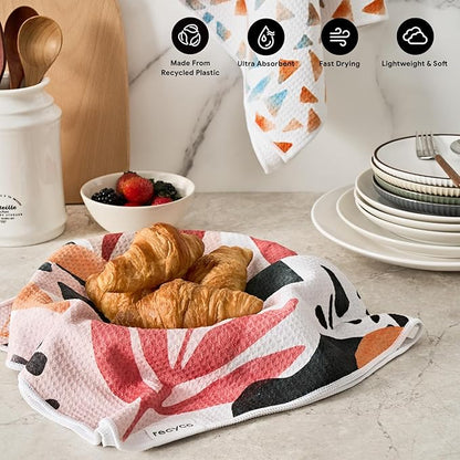 RECYCO Waffle Kitchen Towels Set of 2 Quick Dry Microfiber Sustainable Lightweight Hand Towels Boho Oasis 16x28