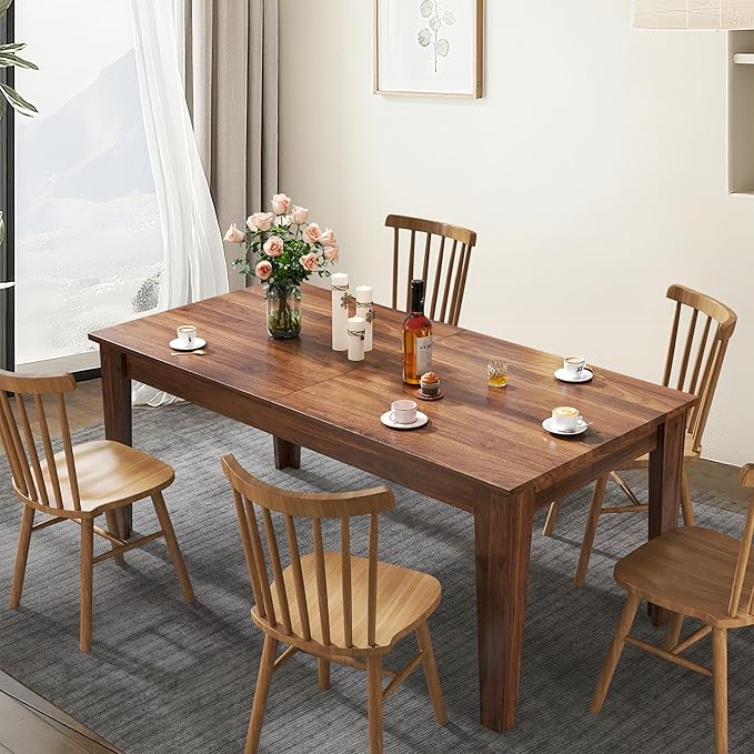 71''- 106'' Extendable Dining Room Table, Expandable Dining Table, Modern Large Table, for 6-10 Person, Walnut Brown